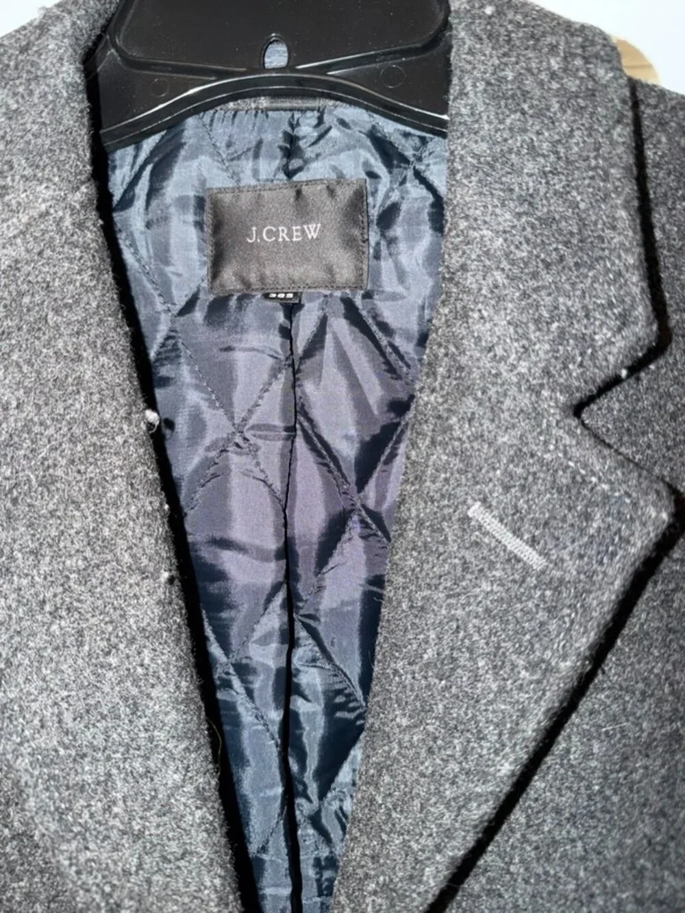J.Crew Men’s Charcoal Gray Wool Topcoat Overcoat 38S Quilted Lining
